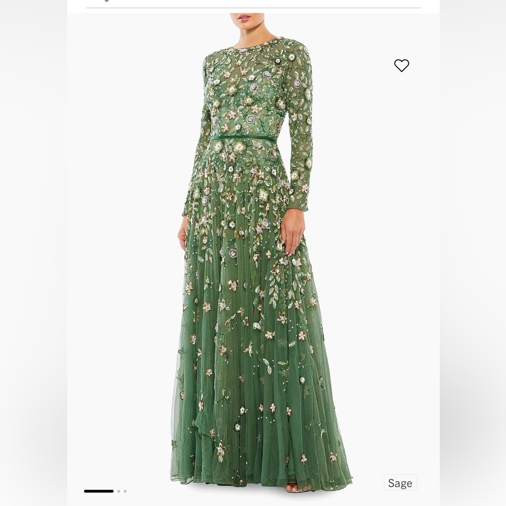 Mac Duggal Floral Sequin Long Sleeve A-Line Gown